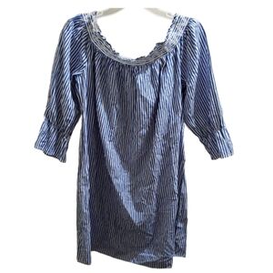 Tacera Blue Ruched Smocked Sundress with Bishop Sleeves